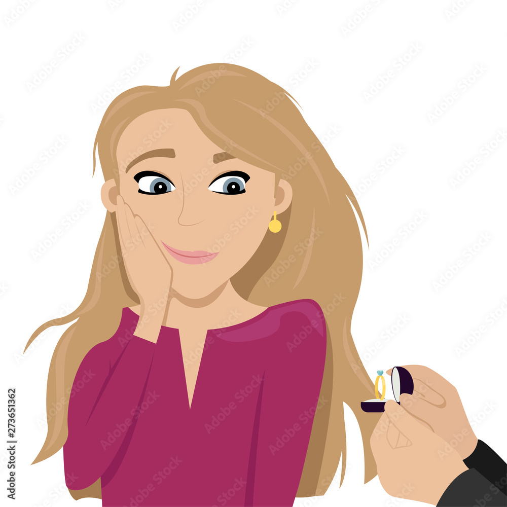 Embarrassed girl make a marriage proposal. Happy marriage. Embarrassed girl make a marriage proposal. Happy marriage.