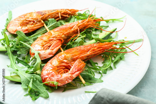 Tasty shrimps on plate