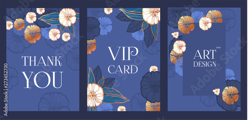 Flower Card or Cover Set. Wedding, Anniversary, Birthday Invitation. Thank You Banner. Art Nouveau Design.