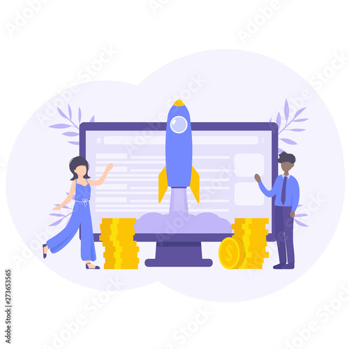 Business start up concept for web page, banner, presentation, social media. Flat cector illustration, business project startup process, idea through planning and strategy, time management, realization