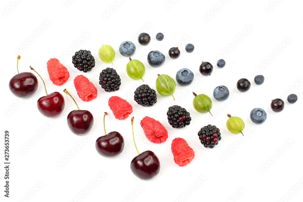 many different juicy berries are arranged in order on a white background many different juicy berries are arranged in order on a white background