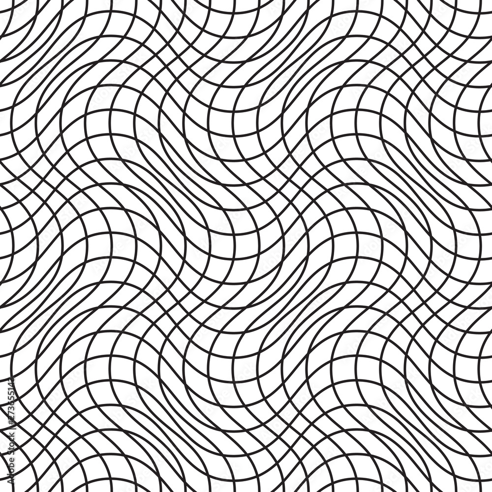 Warped grid linear seamless vector pattern in black