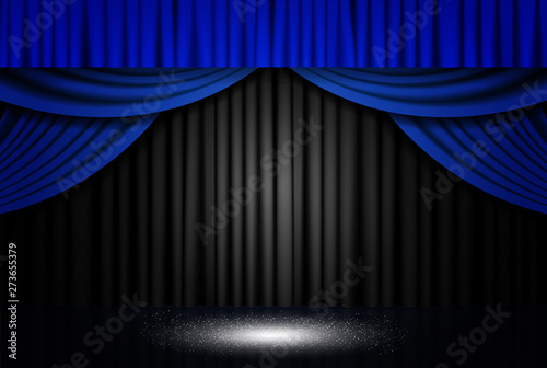 Background with blue and black theatre curtain