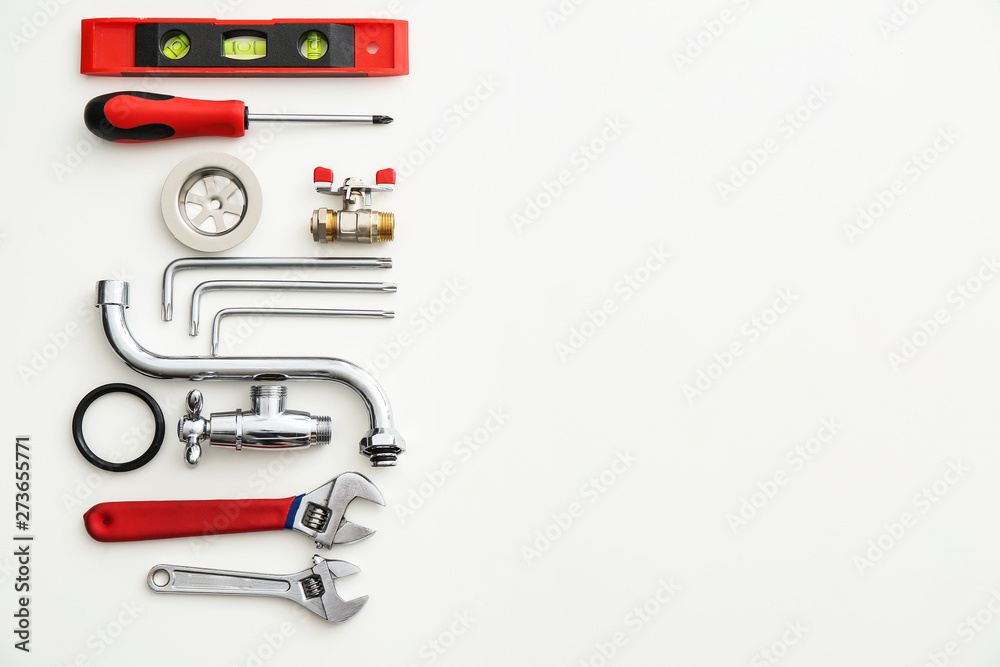 Plumbing items on white background Plumbing items on white background