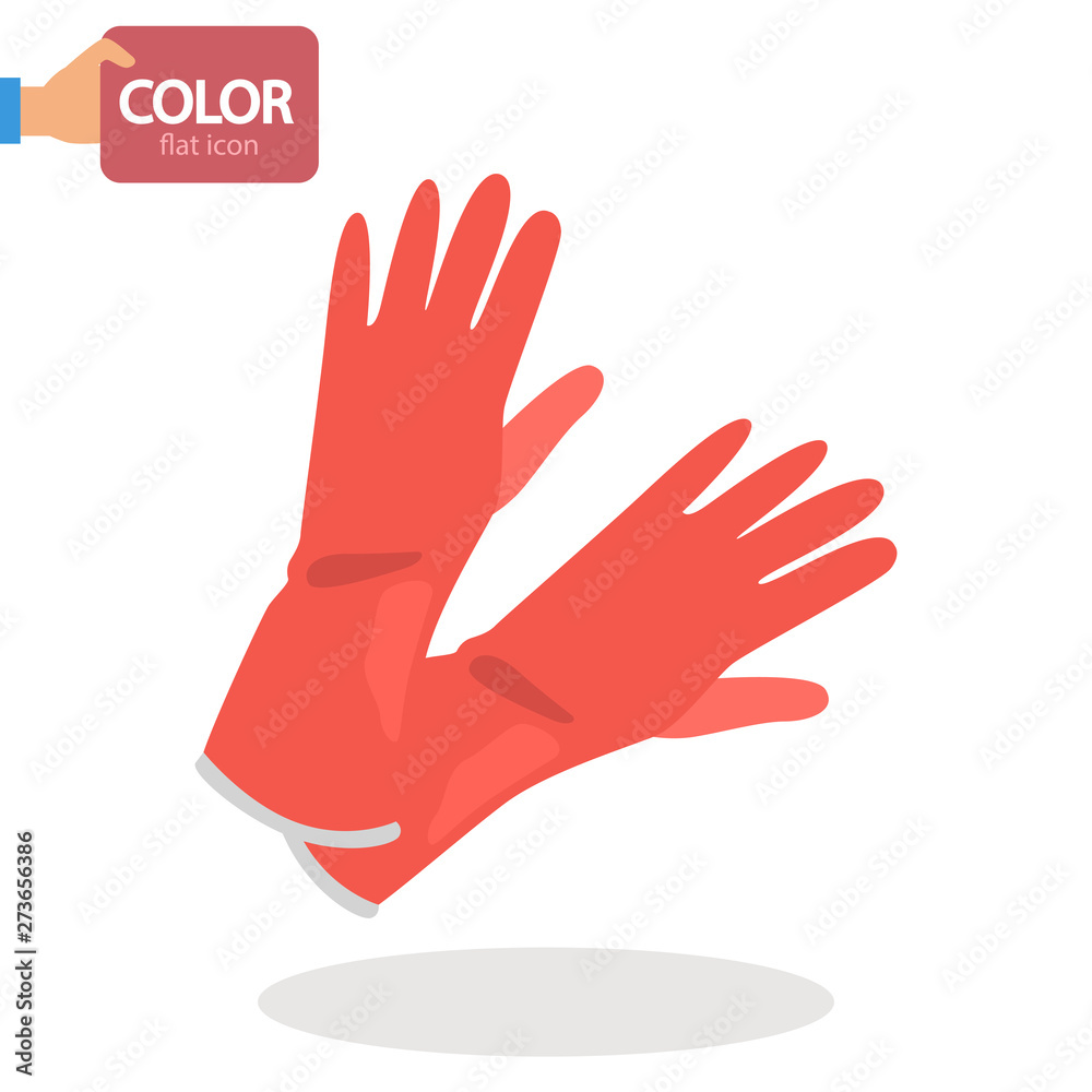 Fototapeta premium Rubber gloves for cleaning color vector icon. Flat design