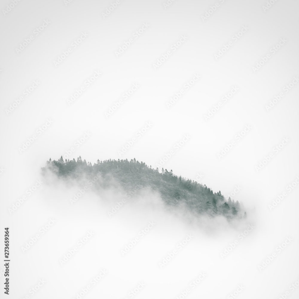 Cut out mountain surrounded by fog