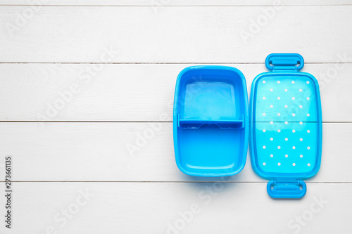 Open Blue Plastic Lunch Box...