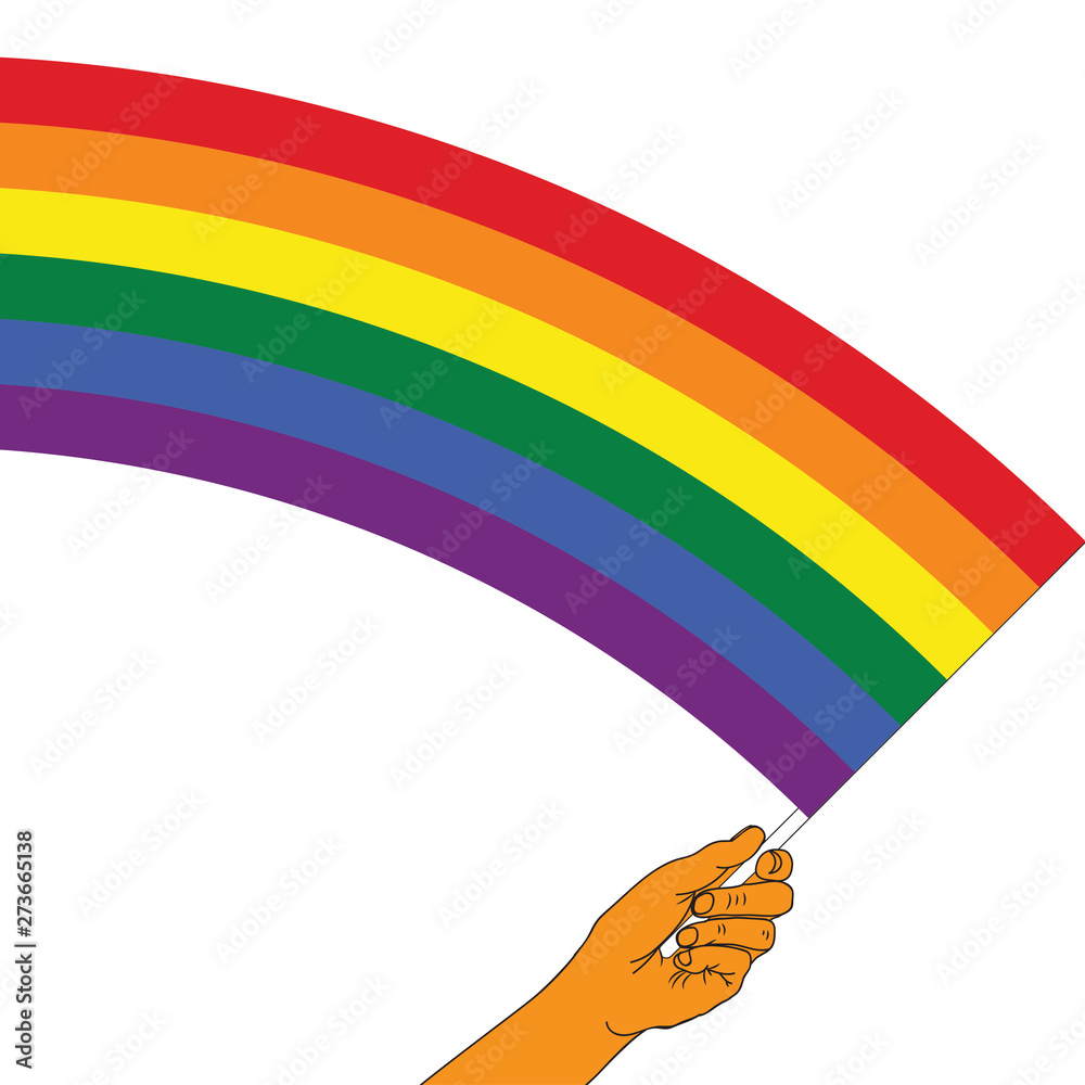 Hand holding and raising rainbow lgbt flag. Symbol of LGBT community ...