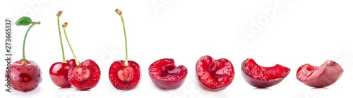 Slices of cherry isolated on white