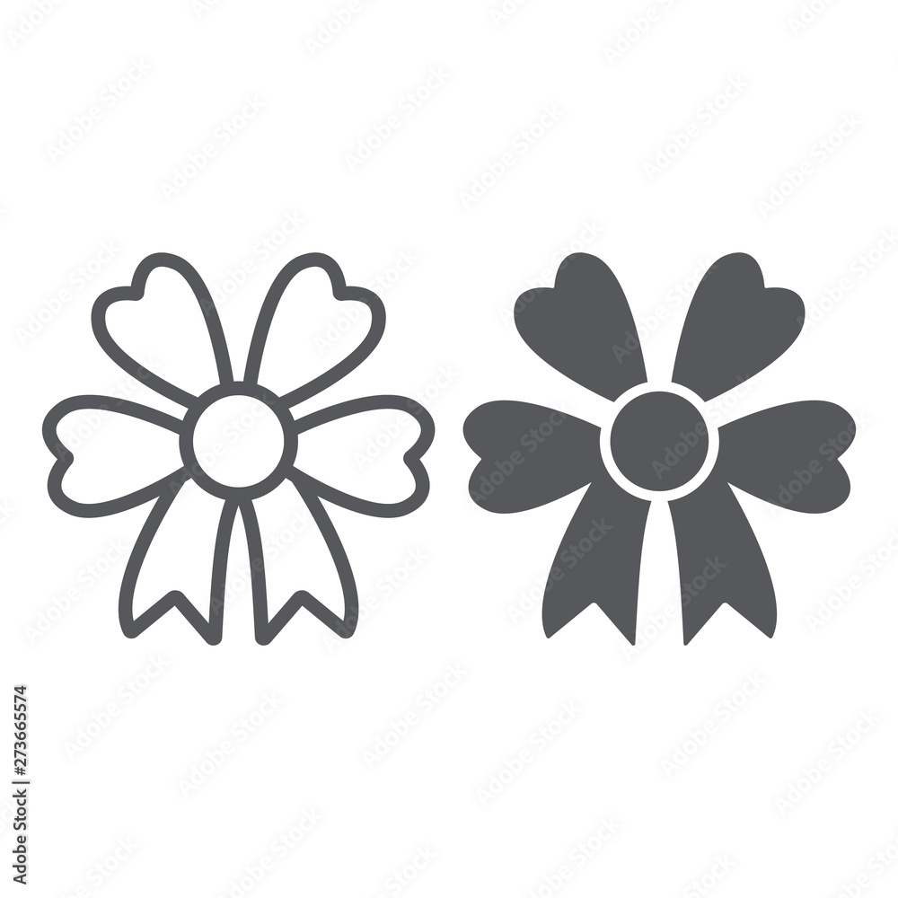 Bow line and glyph icon, party and decoration, gift knot sign, vector graphics, a linear pattern on a white background. Bow line and glyph icon, party and decoration, gift knot sign, vector graphics, a linear pattern on a white background.