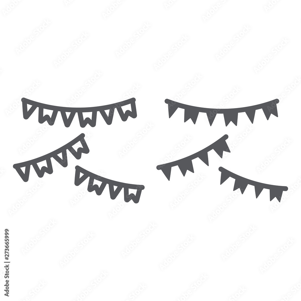 Fototapeta premium Garlands line and glyph icon, party and decoration, festive decor sign, vector graphics, a linear pattern on a white background.