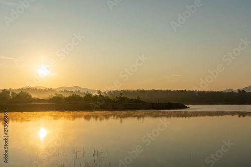 View at Ban Thong Suk Reservoir  Songkhla  Thailand at sunrise.