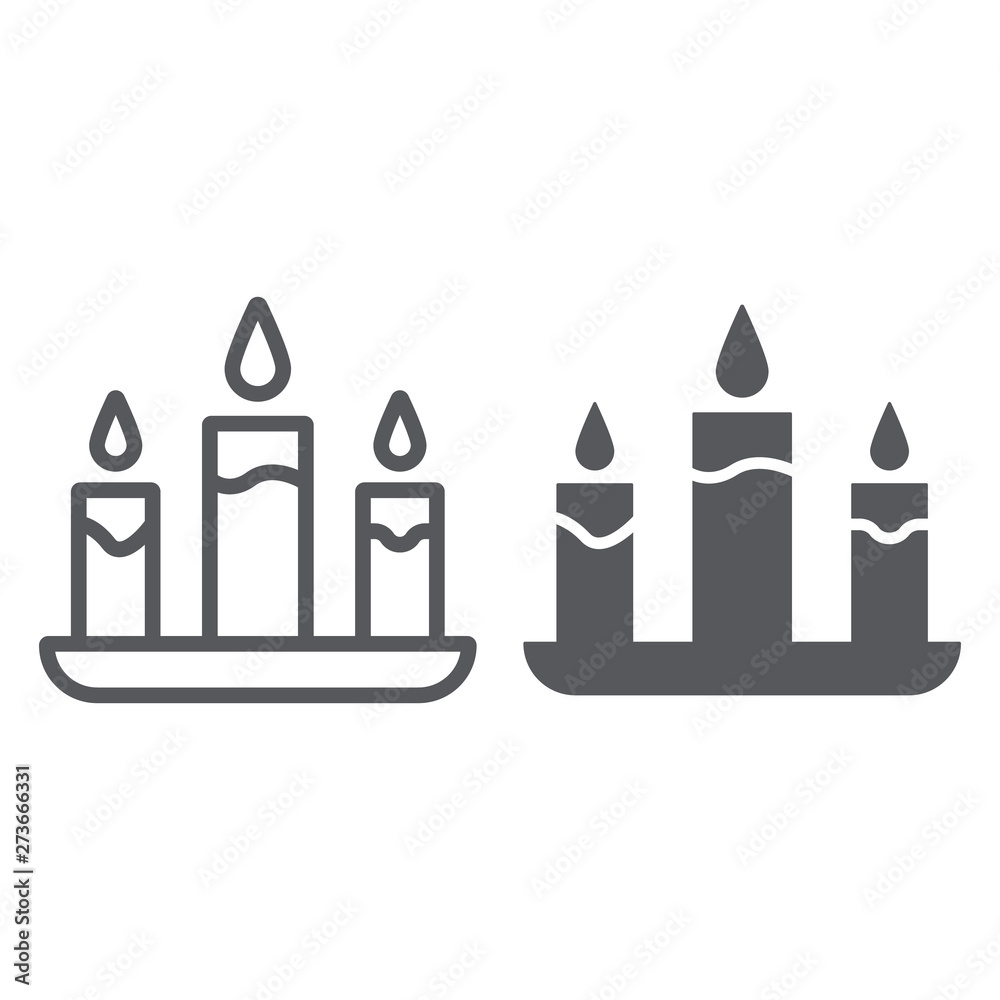 Candle line and glyph icon, fire and light, candlelight sign, vector graphics, a linear pattern on a white background. Candle line and glyph icon, fire and light, candlelight sign, vector graphics, a linear pattern on a white background.