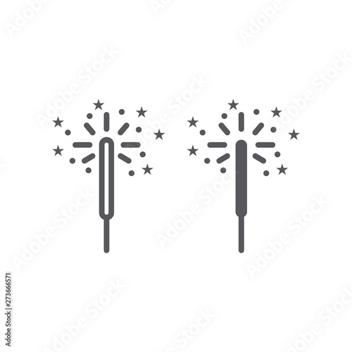 Sparkler line and glyph icon, celebration and party, bengal light sign, vector graphics, a linear pattern on a white background.
