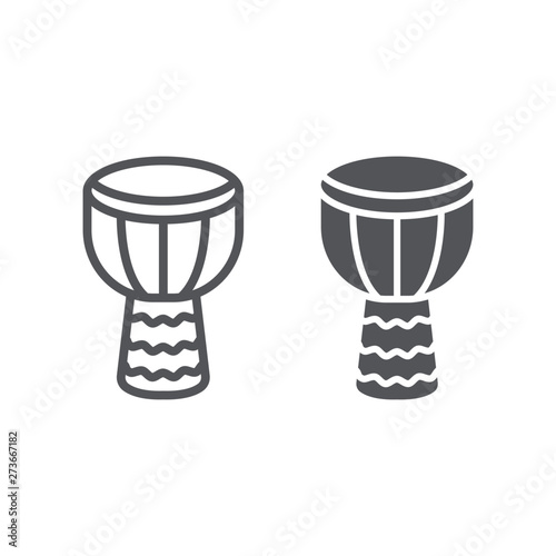 Djembe line and glyph icon, music and instrument, drum sign, vector graphics, a linear pattern on a white background.