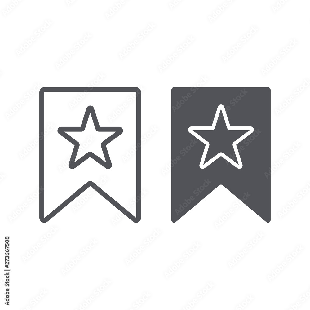 Favourites line and glyph icon, mark and favorite, bookmark with star sign, vector graphics, a linear pattern on a white background. Favourites line and glyph icon, mark and favorite, bookmark with star sign, vector graphics, a linear pattern on a white background.