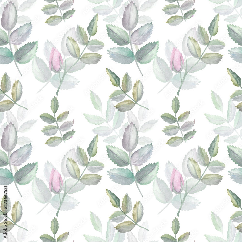 Seamless pattern with branches. Hand drawn watercolor botanical illustration for wallpaper, fabric, textile design