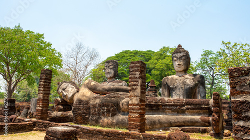 Buddha statue made Made from cement ,in World heritage Kamphaeng Phet historical park, Thailand