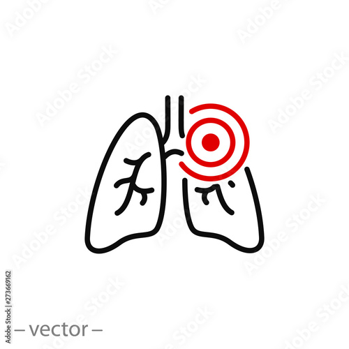 pneumonia icon, asthma or tuberculosis, line symbol on white background - editable stroke vector illustration eps10