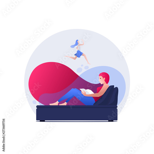 Vector illustration young woman is reading book
