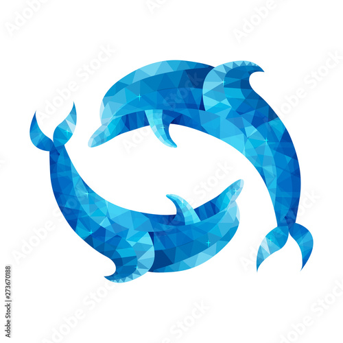 Conceptual polygonal Dolphin. abstract vector illustration of low poly style. stylized design element. poster design, covers, brochures. logotype. Marine style. Geometry.