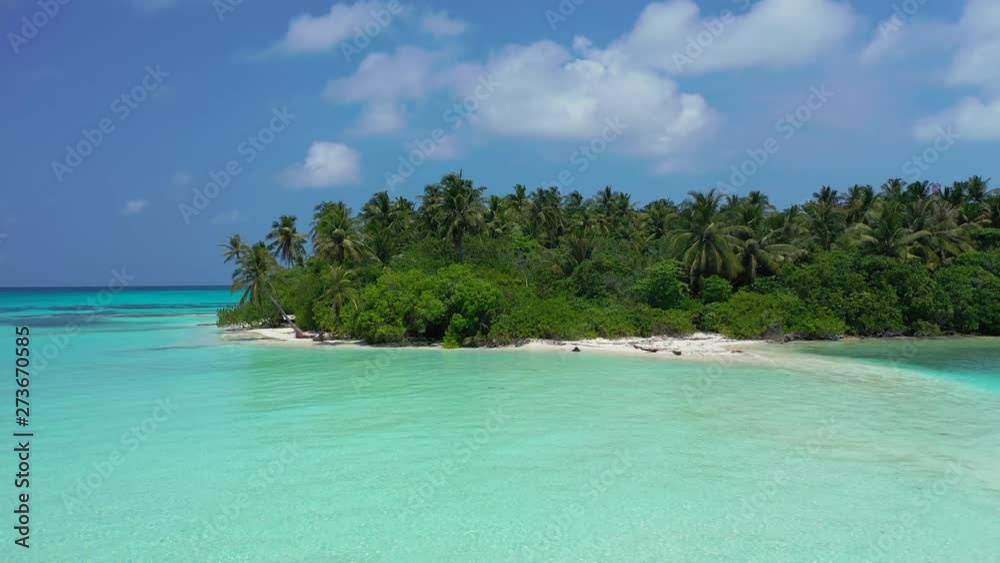 Thailand uninhabited sandy beach with palm trees and other Arecaceae vegetation aerial drone dolly out shot Thailand uninhabited sandy beach with palm trees and other Arecaceae vegetation aerial drone dolly out shot