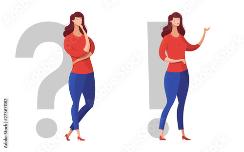 Thoughtful girls flat vector characters set