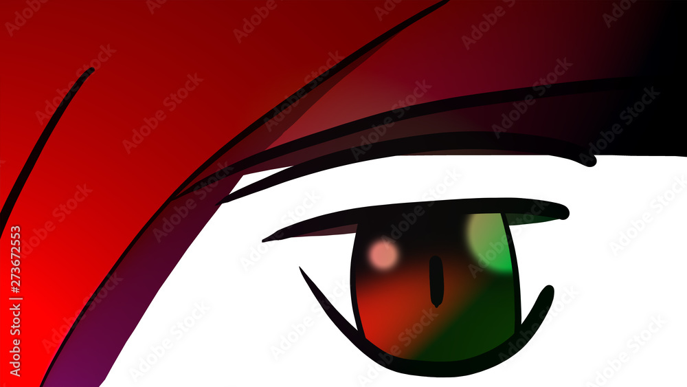 Anime Eyes Close Up. Anime Character Face Close Up with green eyes and red  hair ilustração do Stock