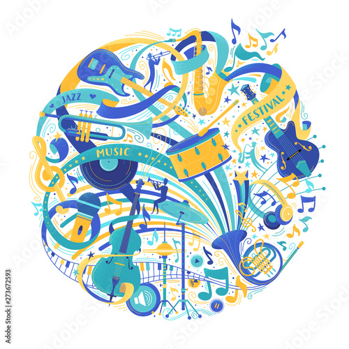 Musical instruments store assortment flat vector illustration