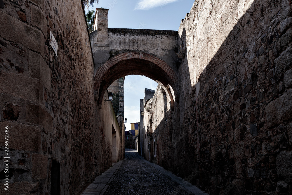 ancient street in the city of caceres