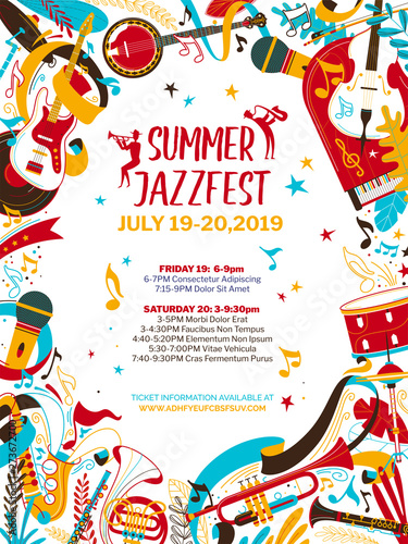 Jazz music night flat vector poster template
