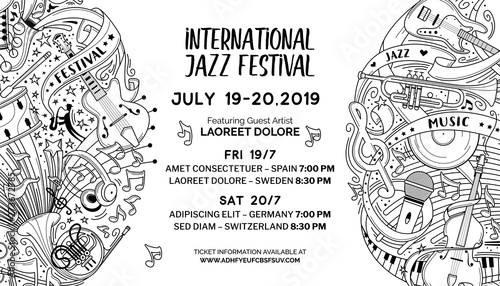 International jazz festival web banner outline vector template