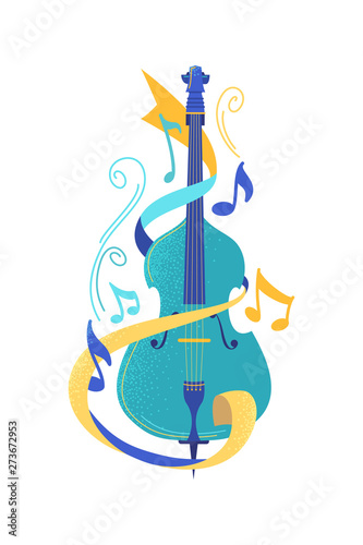 Violoncello flat vector illustration