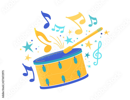 Drum and stick flat vector illustration