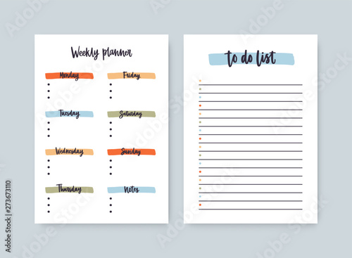 Bundle of weekly planner and to-do-list templates with headings highlighted by brushstrokes