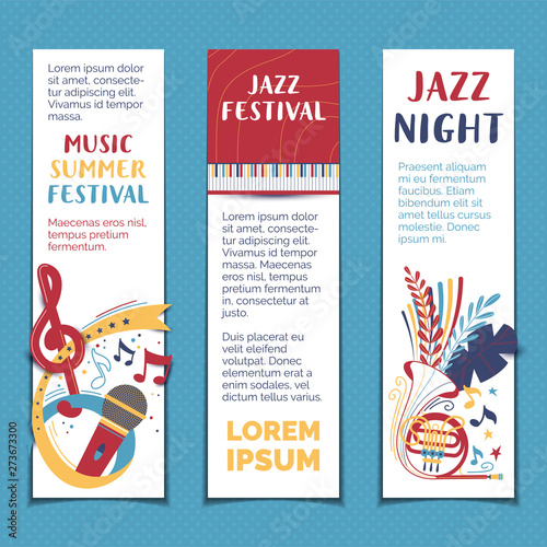 Summer jazz night hand drawn vector banner template set
