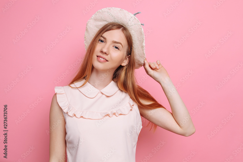 Portrait of a cheerful girl in summer hat, isolated Portrait of a cheerful girl in summer hat, isolated