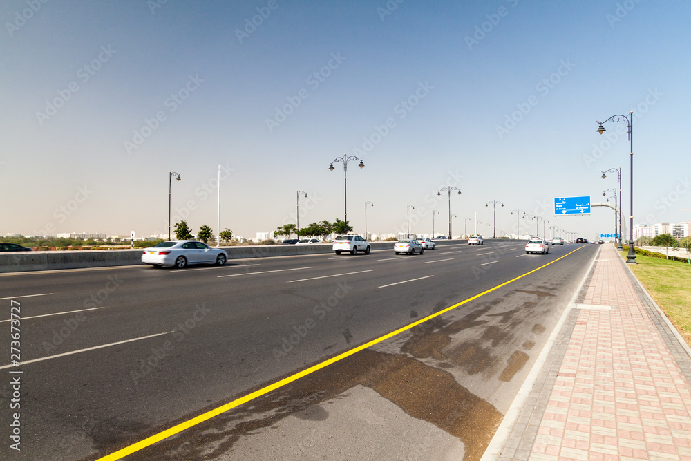 MUSCAT, OMAN - FEBRUARY 22, 2017: Traffic on Sultan Qaboos street in Muscat, Oman