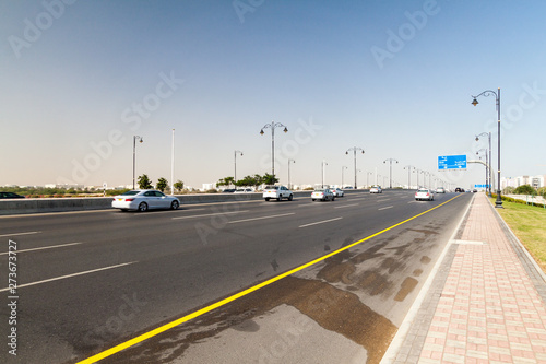 MUSCAT  OMAN - FEBRUARY 22  2017  Traffic on Sultan Qaboos street in Muscat  Oman