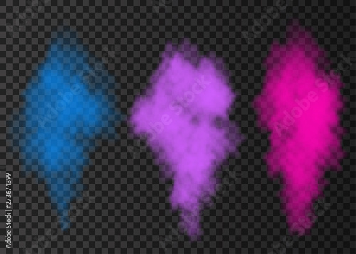 Blue, pink, violet  smoke explosion special effect  on transparent background.