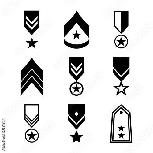 Military rank icon set. Army insignia symbol design. Soldier emblem black icon set.- vector