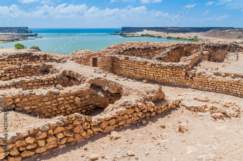 Sumhuram Archaeological Park with ruins of ancient town Khor Rori near Salalah, Oman photo