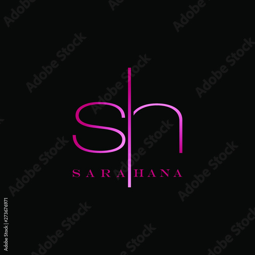 Letter SH  Logo Design on Black Background