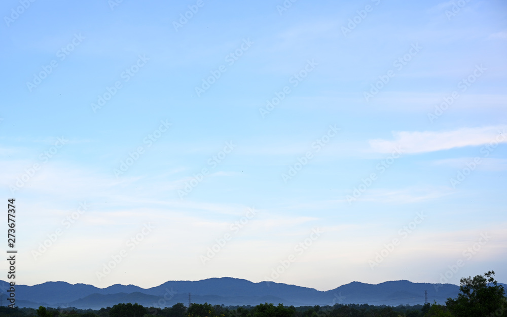 White Cloud and Blue Sky on Mountain and forest evening