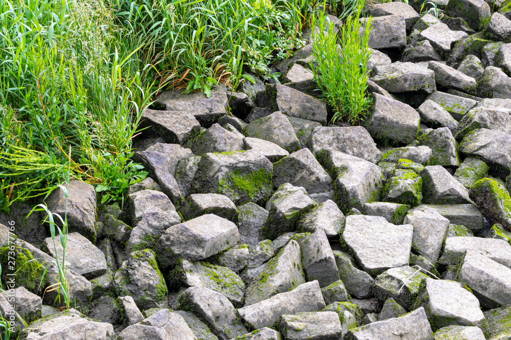 stone brick wallpaper with grass