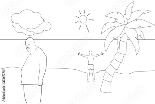 fat man like a ghost sunbathing man raised his hands to the sun