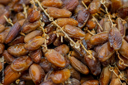 Close up fruits of date palm on the basket