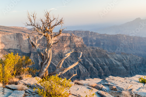 Wadi Ghul canyon in Hajar Mountains, Oman photo