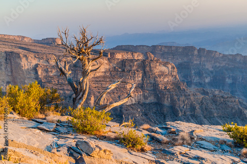 Wadi Ghul canyon in Hajar Mountains, Oman photo