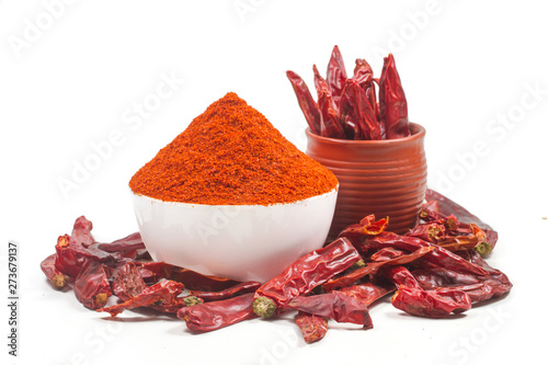 indian red chili powder isolated on white background